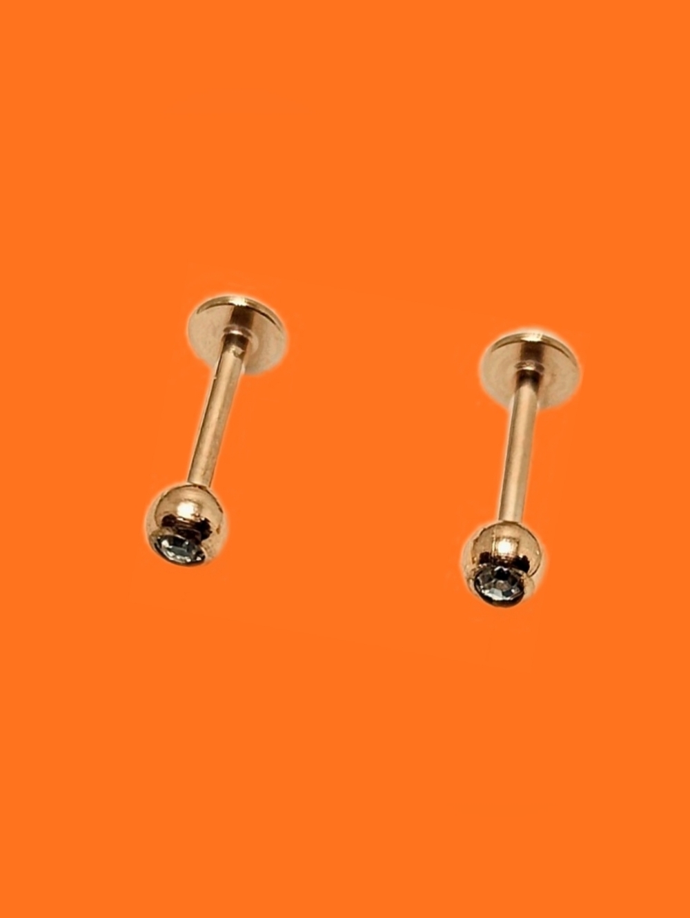 2 Labrets PVD Over Surgical Steel 16GA Length 5/16" Ball/Rhinestone 3mm